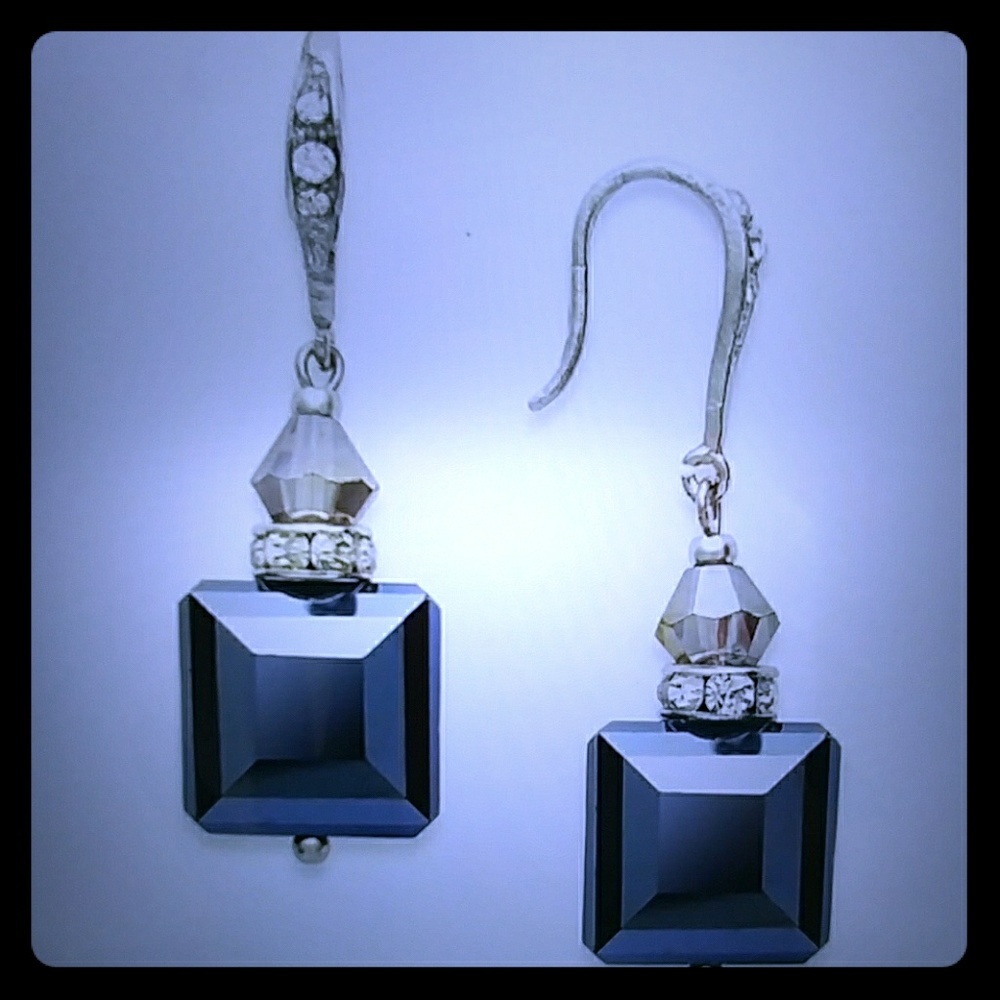 New INC silver-tone jet square earrings